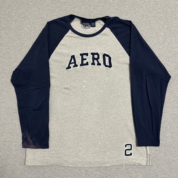 Aeropostale Other - Aeropostale Raglan Baseball Long Sleeve Shirt Aero Logo Navy Blue Gray Mens L